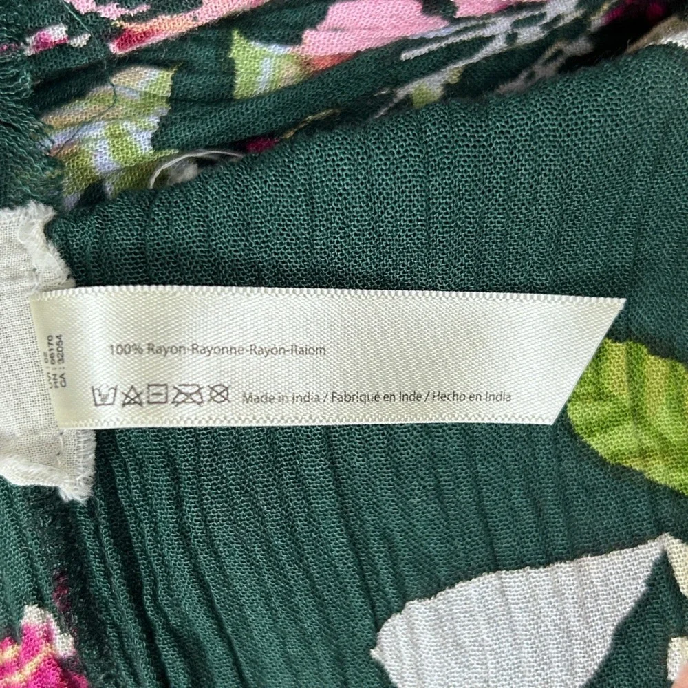 Free People FP One Floral Wide Leg Pants Green Womens Small Boho Gauze Palazzo